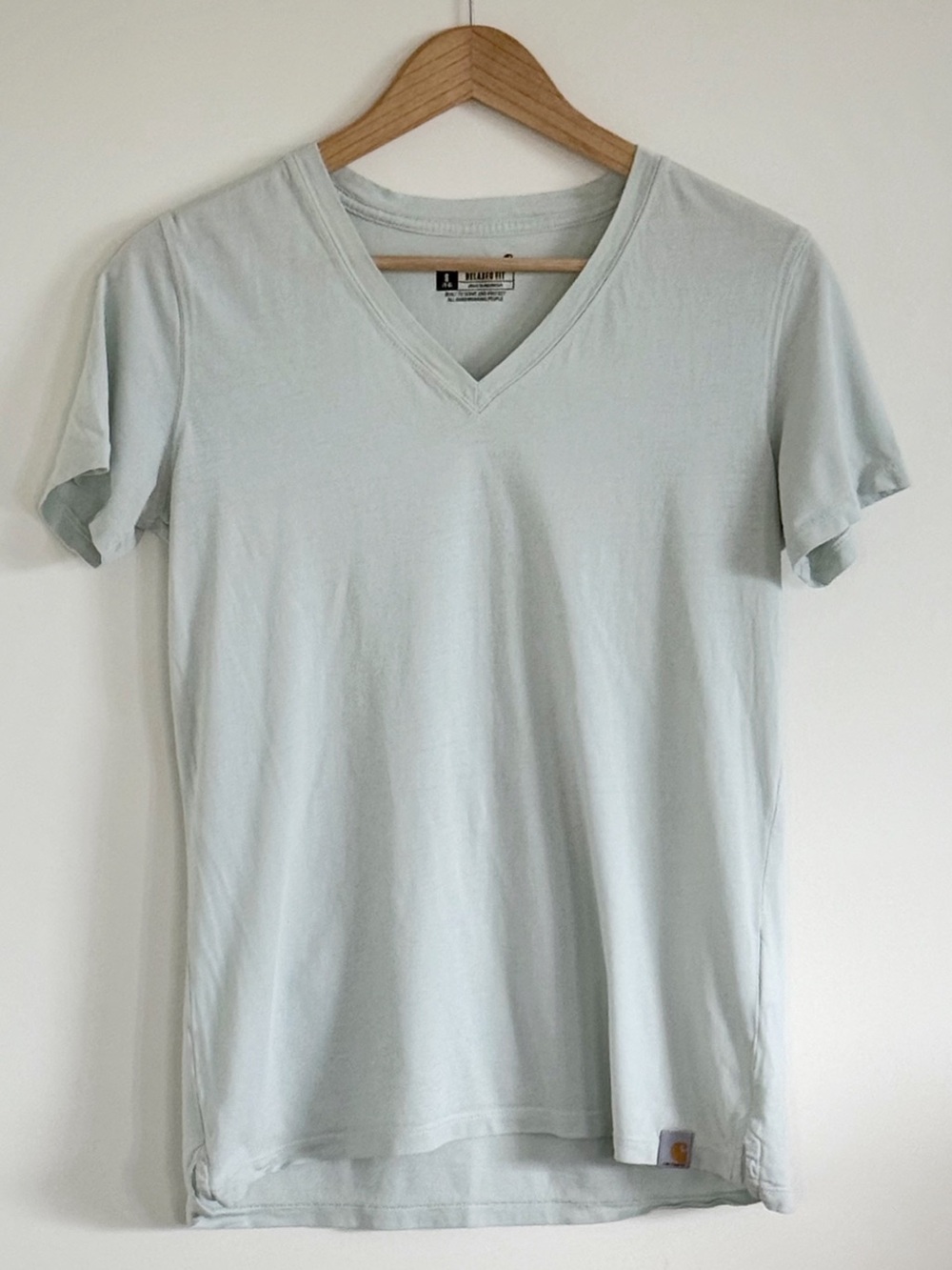 Carhartt Mint Green V-Neck Short Sleeve Tee with Gold Logo Tab